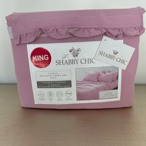 🌸🌸Shabby Chic Ruffled Mauve  Pink  6 pc Sheet Set KING New